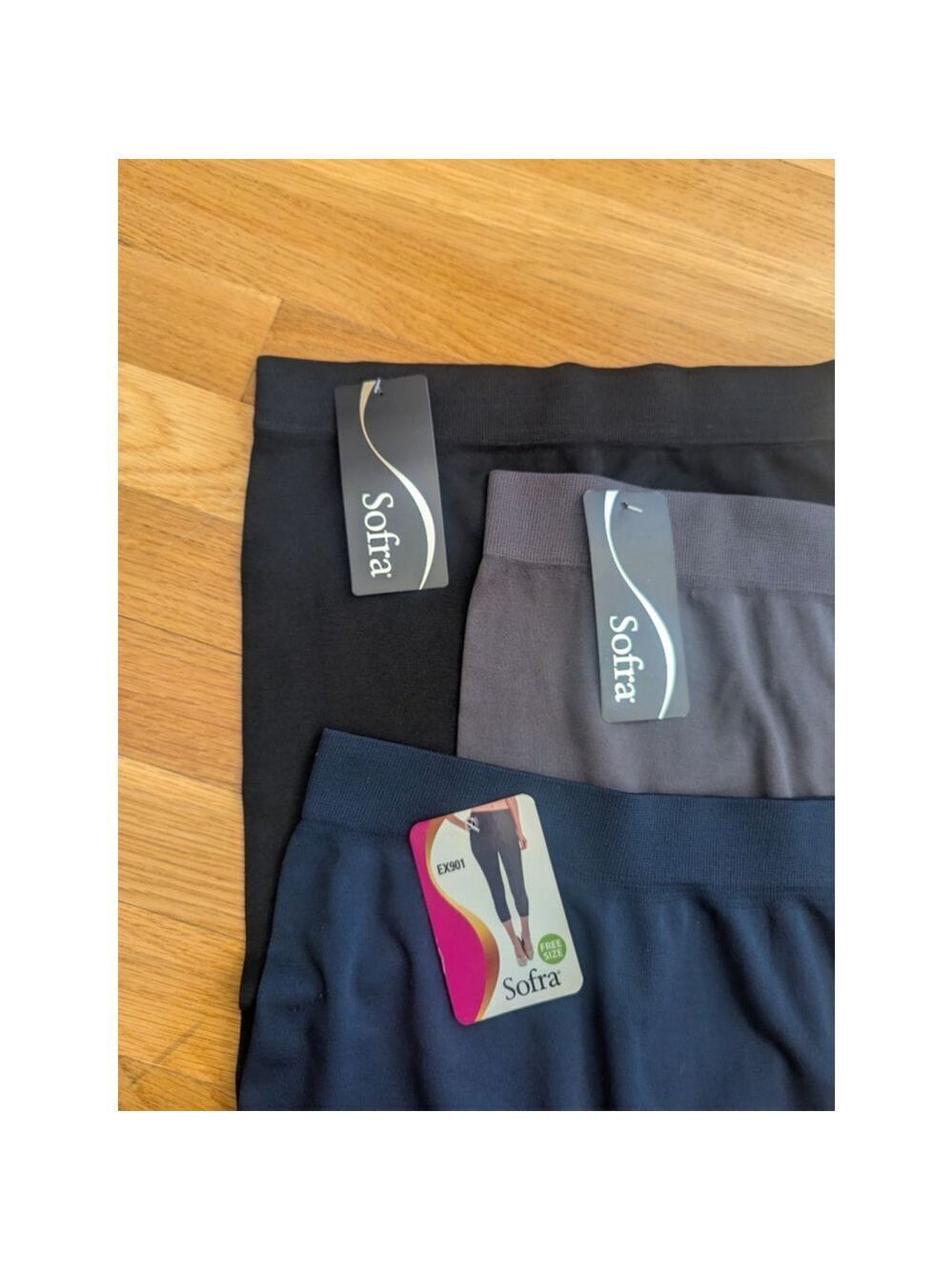 Sofra Leggings Black Gray Navy Free Size Set of 3 - Picture 3 of 8